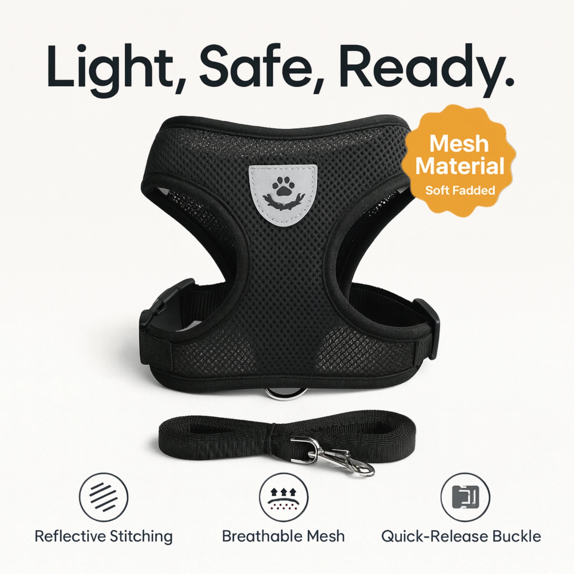 Zephyr™ – Soft Reflective Mesh Harness & Leash for Ferrets – Night-Safe Comfort